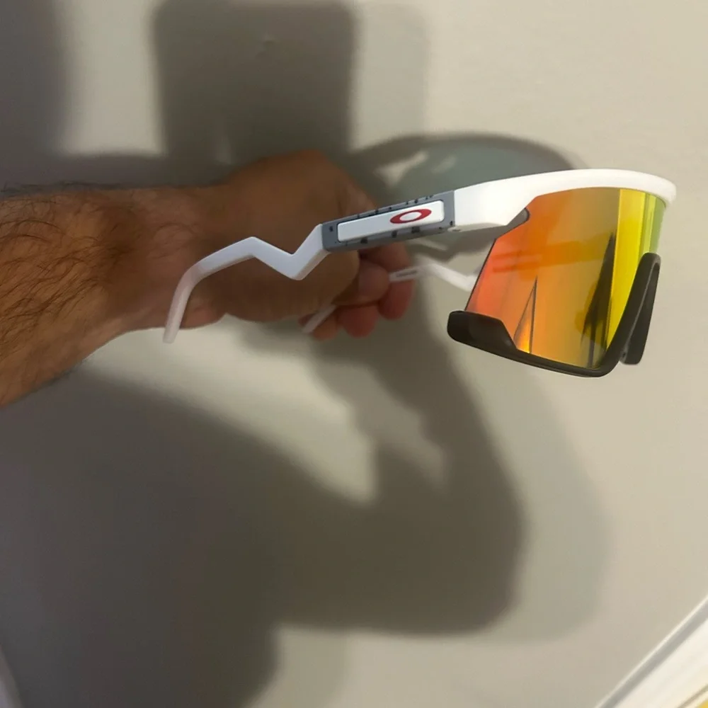 White and Black Sports Sunglasses with Red Lens